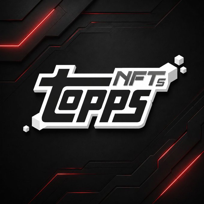 A stylized 'Topps NFTs' logo in white 3D text on a dark background with red neon accents.