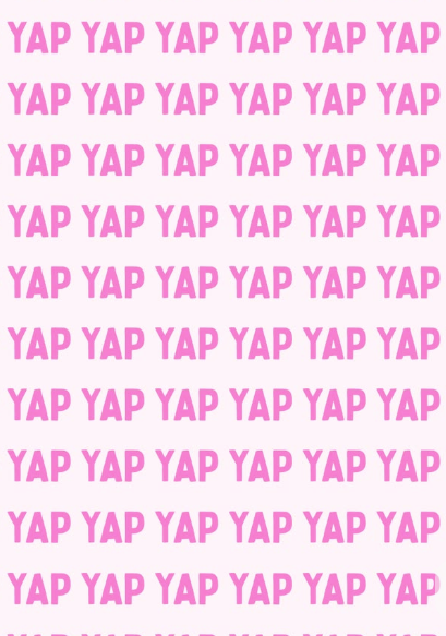 Pink text on white background repeatedly displaying the word 'YAP' in a grid pattern.
