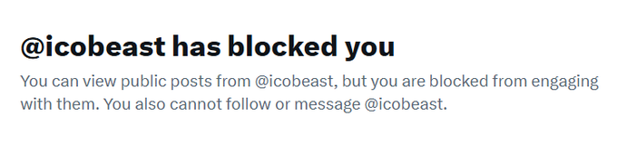 A notification screen displays "@icobeast has blocked you," explaining that you can still view public posts but cannot engage, follow, or message them. The image humorously reinforces the "cope. seethe. rage" caption by showing the poster has been blocked by user @icobeast, highlighting their failed attempts at engagement.