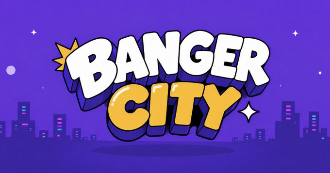 Logo/title graphic with the text "BANGER CITY" in bold white and yellow cartoon lettering on a purple background with a city skyline silhouette.