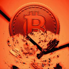 A stylized red-toned image displays a Bitcoin coin (featuring the iconic "B" symbol) appearing to be shattered or broken apart, visually representing the market decline described in the post where BTC fell 2.7% to $81,382 amid significant crypto liquidations.