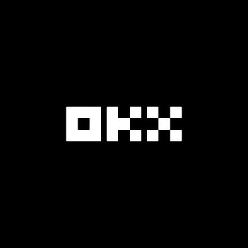 A pixelated white 'OKX' logo on a black background.