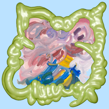 A digital artwork featuring a pink, abstract painted figure framed by a stylized, lime-green cat-shaped border against a light blue background. The image is presented as an NFT titled "3x LIQUID NOSTALGIA" created by @paranoidhill and minted by @FlannelCapital.