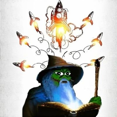 A green-faced wizard in a pointed hat reads from a spellbook while rockets and a launchpad blast off above his head, visually reinforcing the post's message about following a crypto "wizard" who called Injective ($INJ) early at $1–$1.25 before it took off.