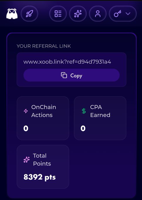 The image shows a phone screen with a purple background, displaying information about a website called XOOB Network. The text on the screen indicates that there are 8992 points available for this particular site. This suggests that users can earn these points by visiting the website and engaging in certain actions or transactions.