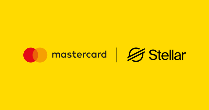 The image features a yellow background with two red circles, one larger than the other, positioned at the top left corner of the frame. Below these circles, there's text that reads "Mastercard" followed by "Stellar". The text is in black and white, which contrasts with the vibrant colors of the circles. The caption below the image states "XLM is what everyone thought $ETH was", indicating a connection between the two logos.