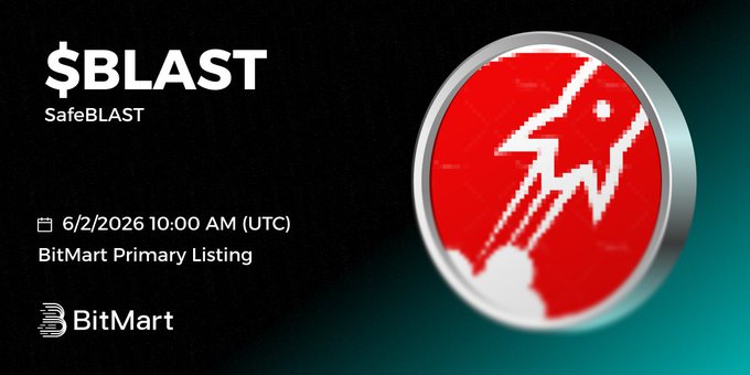 The image features a black background with a red circle that reads "safeBLAST" inside of it, along with a white border. The text below announces a new primary listing for SafeBLAST at 6/2/2021 at 10 AM UTT (10:00am). The image is related to the post because it contains information about investing in SafeBLAST and its trading pairs.