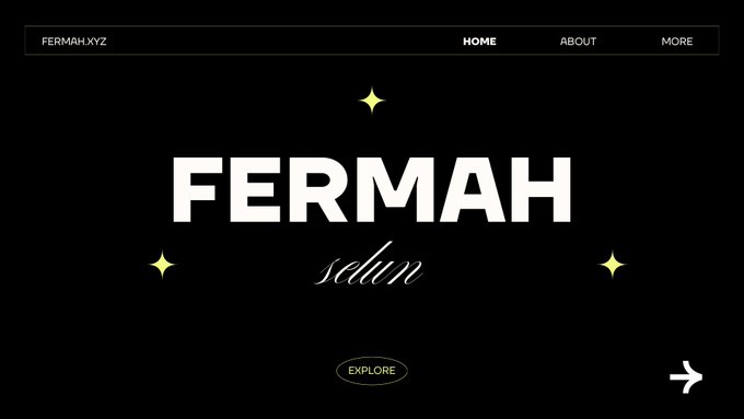 A black webpage header for FERMAH.xyz with navigation links (HOME, ABOUT, MORE) and a stylized logo reading 'FERMAH solana' accented by yellow stars.