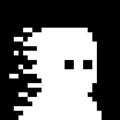 A minimalist pixel art ghost sprite in white against a black background.