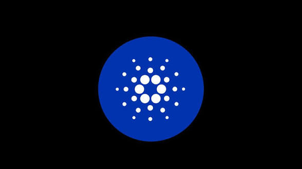 The Cardano (ADA) cryptocurrency logo, consisting of a blue circle with a white dot pattern, centered on a black background.