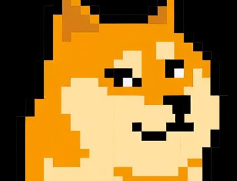 Pixel art of a cream and orange colored Shiba Inu dog character with a slightly mischievous expression against a black background.