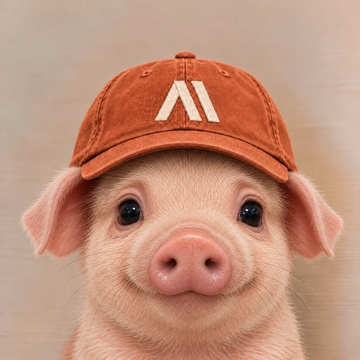 An illustrated image of a pig wearing a rust-colored cap with the 'A1' logo on it.