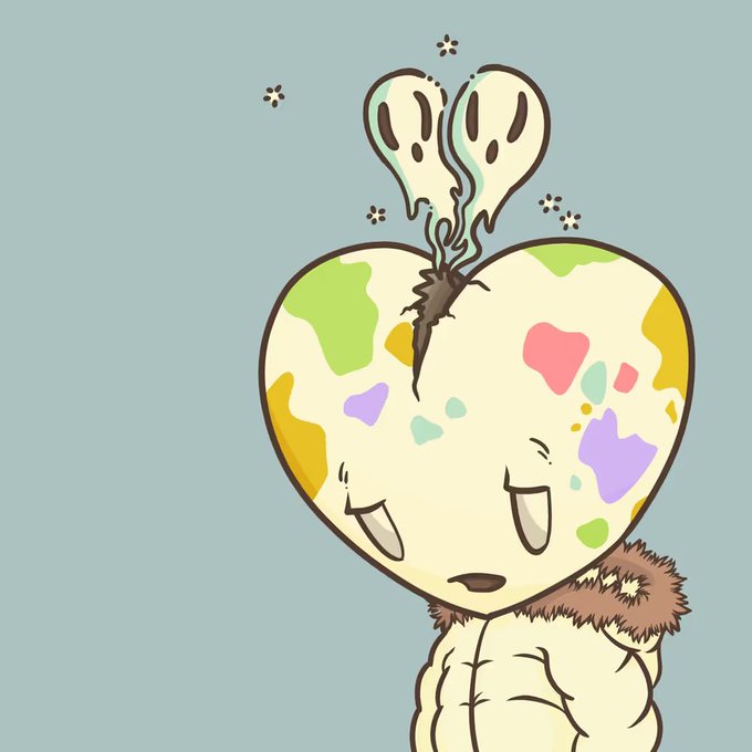 An illustration of a cute, cartoon-style earth/heart hybrid creature with continents as colorful patches, looking sad with cracked heart features and steam/smoke rising from the top of its head.