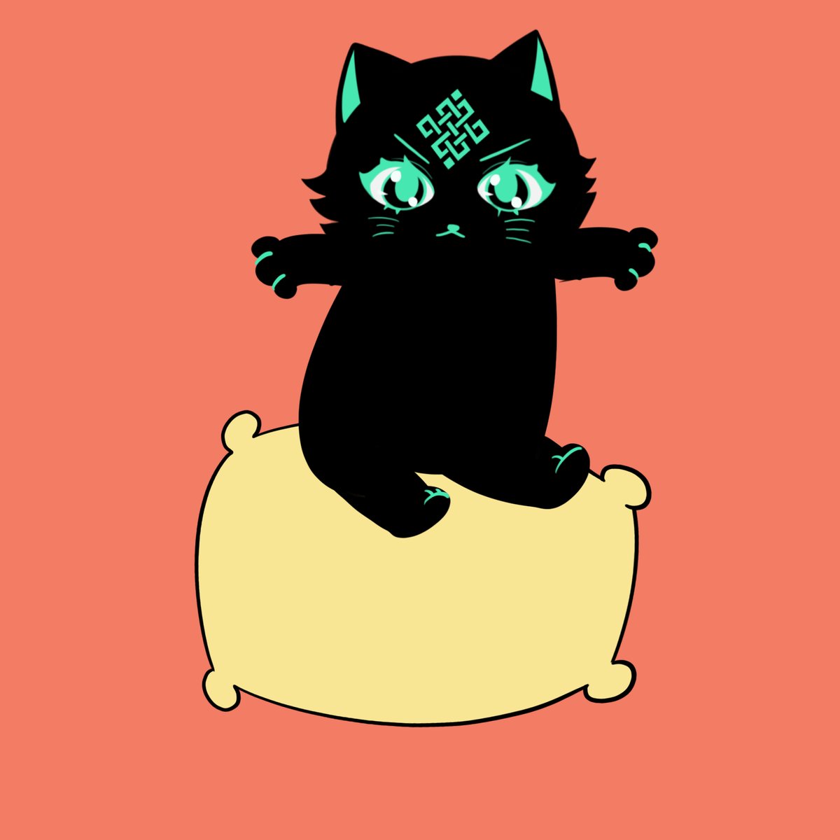 The image features a black cat sitting on top of a pillow against an orange background. The cat appears to be looking directly at the camera with its eyes wide open, giving off an angry or aggressive vibe. The caption above the image reads "Good morning legends gRitual Ritual stands out as one of the most ambitious and technically grounded projects at the intersection of Crypto and AI, as highlighted in the landmark IC3 survey". This suggests that the cat's position on the pillow could be a symbolic representation of the fusion between traditional and modern elements within the world of cryptocurrency.