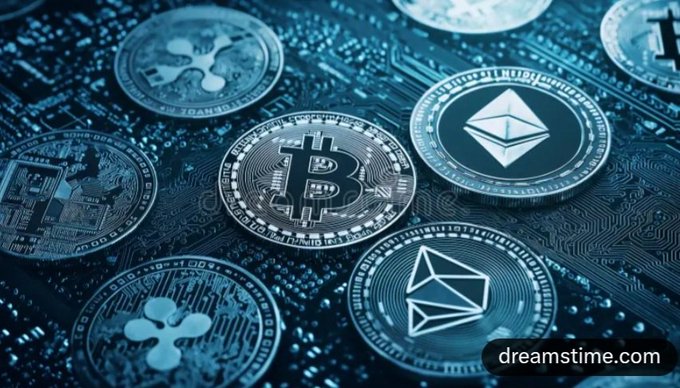 Physical representations of Bitcoin, Ethereum (ETH), XRP, and Tron (TRX) cryptocurrency tokens rest on a glowing blue circuit board, visually reinforcing the post's message about accessible digital trading. The image's cool tech aesthetic and prominent display of major crypto coins directly tie into the promotion's emphasis on quick, transparent, and round-the-clock crypto transactions.