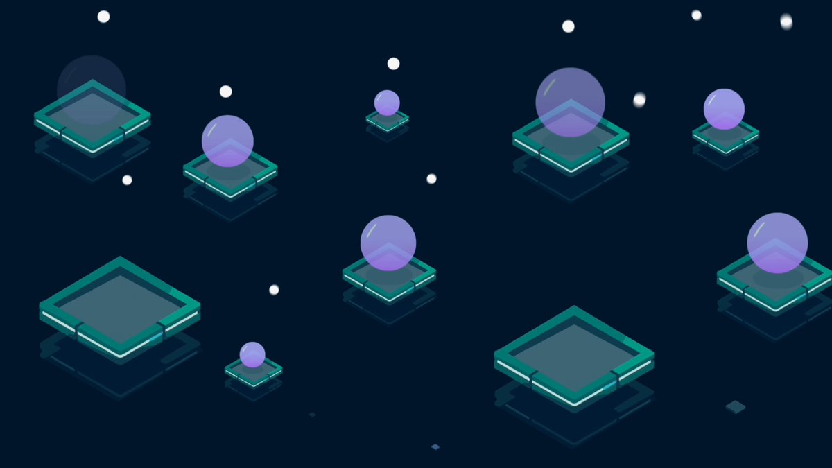 The image features an abstract pattern of floating spheres, each surrounded by a unique square. These spheres are made up of different colored circles that vary in size and shape. The squares enclosing these spheres can be seen in different shades, some more intricate than others. The background color is dark blue with white polka dots scattered throughout the area. The caption to the image reads "Back to basics. Sometimes, the best way to move forward is to Revisit the foundations." This could possibly be an inspiring message or a reference to the origins of the cryptocurrency Cardano as developed by its creators.