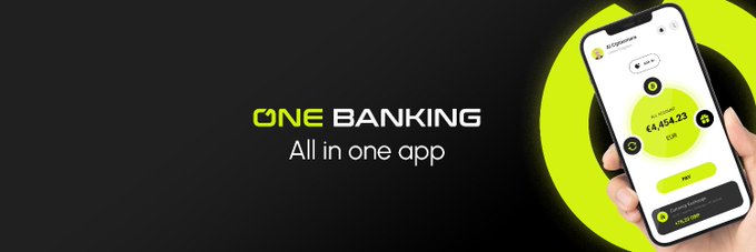 The image features an advertisement for a mobile banking app that has a green background with yellow text. The app's name is displayed at the top of the image along with the phrase "All in one app" written below it. Below this, there are two thumbs up icons representing the app's success and popularity among users. The main focus of the image is on the phone held by someone, which has a prominent display of the app's logo and text.