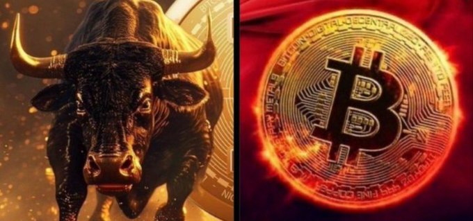 A charging bull and a glowing Bitcoin coin are juxtaposed, visually representing the merging of traditional Wall Street bull market imagery with cryptocurrency as Bitcoin gains mainstream legitimacy, matching the post's theme of Bitcoin's transformation from outsider to accepted financial asset.