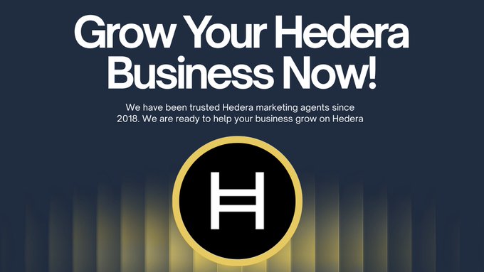 The image features a blue background with white text that reads "Build Your Hedera Business Now!". The text also includes a logo for a company named "Hedera" along with the hashtag "#Hedera". The image seems to be related to the post about building a product or service, as it is promoting a business called "hedera".
