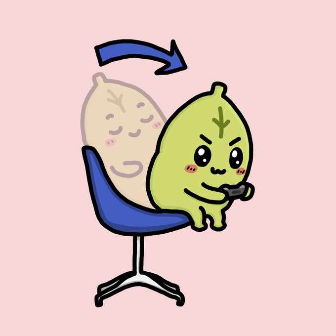 A cartoon illustration depicts a green, leaf-shaped character intensely playing a video game while sitting in a blue office chair, with a faded ghost-like version of itself behind it and a blue arrow above.