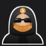 A cartoon avatar of a hooded figure wearing dark sunglasses and a gold coin with a 'B' symbol on the hood.