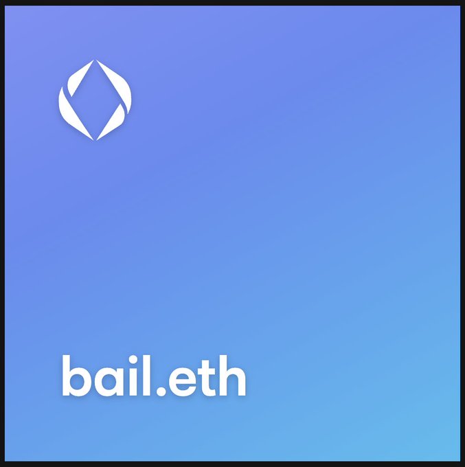 A blue gradient square image displaying a white geometric logo at the top and the text 'bail.eth' at the bottom left.