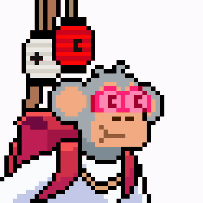 A pixel art character with gray hair and pink sunglasses stands in front of a red block and a white block with a plus sign, both featuring the letter 'C'.