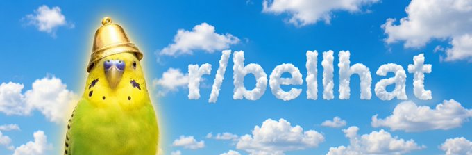 A subreddit banner for 'r/bellhat' featuring a green parakeet wearing a small golden bell-shaped hat against a blue sky with white clouds.