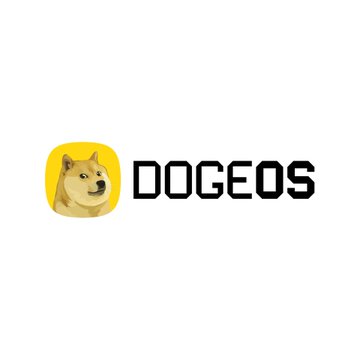 The image shows the DogeOS logo, featuring a Shiba Inu dog illustration on a yellow rounded square icon alongside the bold black text "DogeOS." The logo represents the Dogecoin-based EVM-compatible smart contract platform mentioned in the post, which has just launched its public testnet using DOGE as the network's native fee token.