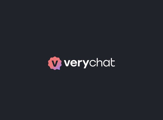 A minimalist logo for 'verychat' displayed on a dark background, featuring a colorful geometric 'V' icon.