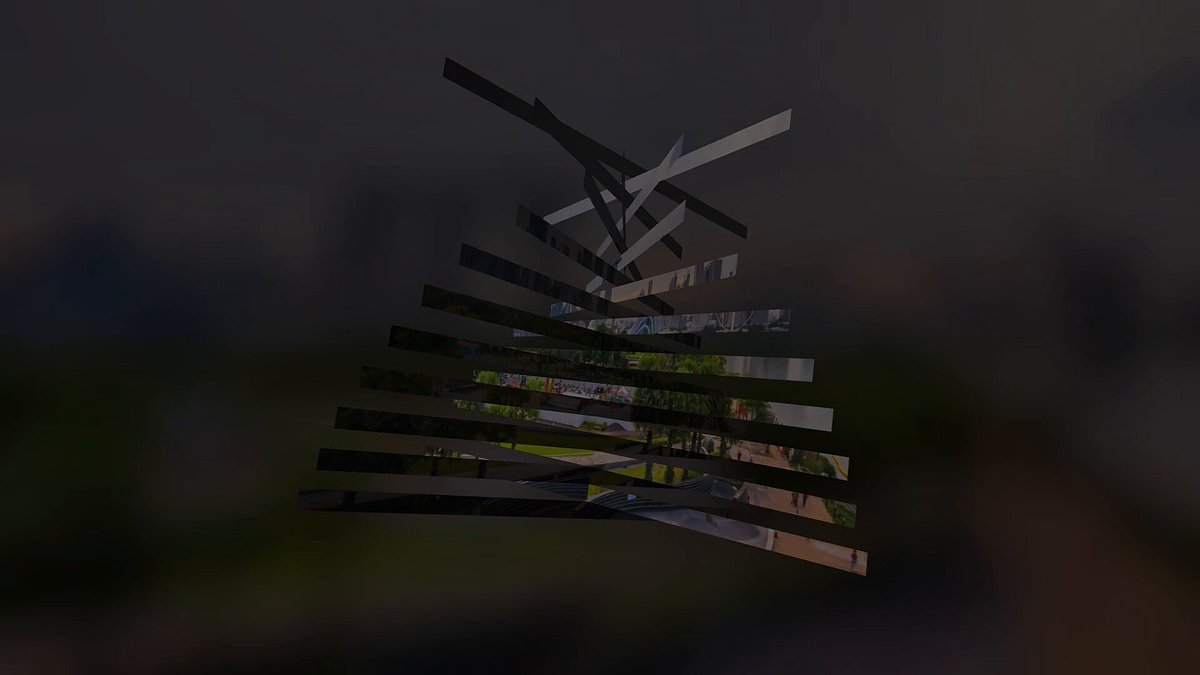 The image features a black and white photo of a tree with many branches, which appears to be part of an abstract art piece or design. The photo has been edited into a vertical strip pattern that creates a sense of depth and dimensionality. The background is dark gray, providing contrast for the striking elements in the foreground. The caption below the image reads "The mission started in 2018: secure blockchain for the quantum era. QRL 2.0 is the next chapter".