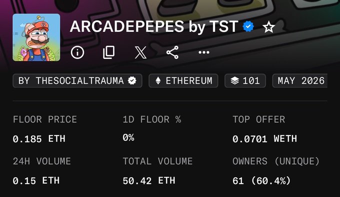 A post about an arcade game called "arcadepepes" by TST discusses the game's features and pricing information. The image shows a close-up of a screen displaying details related to the game, such as its price range or available special offers. The caption below the picture emphasizes the importance of building for a community while supporting the team behind it.