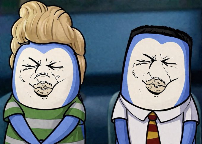 Two disheveled cartoon figures with exaggerated, weary grimaces sit side by side, embodying the exhausted frustration of enduring crypto market volatility and missing out on airdrop rewards. The image humorously mirrors the post's tone of disillusionment after 30 days of market roller coasters and being "sidelined" yet again by MoonPay's paybox drop.