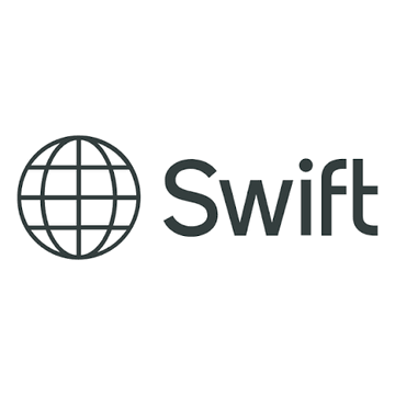 A minimalist black and white logo featuring a wireframe globe icon next to the word 'Swift' on a plain white background.