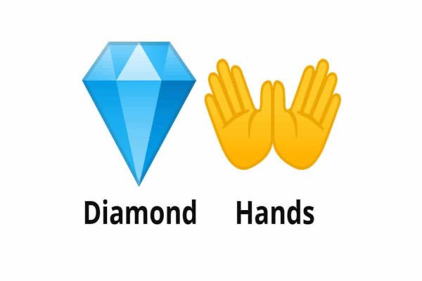 An image featuring a diamond emoji and hands emoji with the text "Diamond Hands" below them. This imagery serves as a visual metaphor for the sentiment expressed in the post, representing the determination to hold onto investments regardless of market volatility.