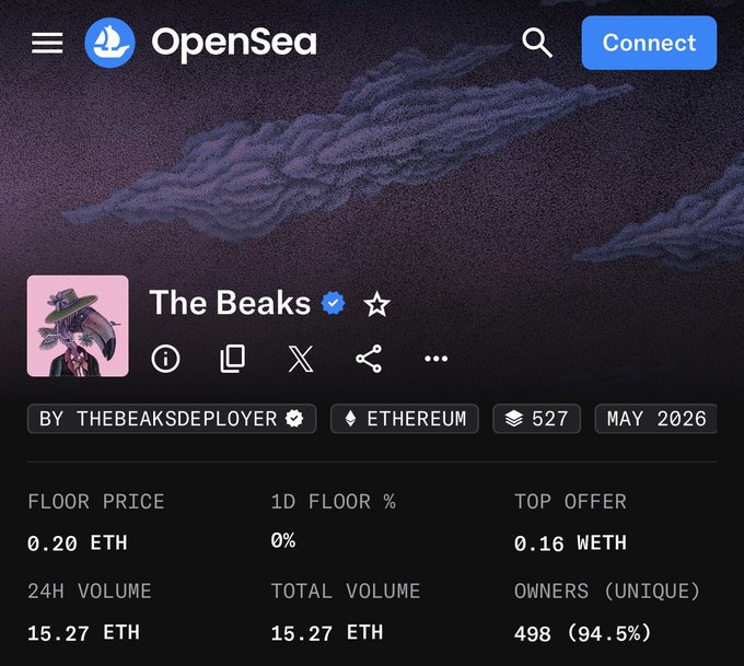 The image shows a screenshot of an OpenSea account page, which displays information about the user's account balance and the total amount of ether they have received from transactions. The text "0.02 eth" indicates that the Ether has been sent to this account.
