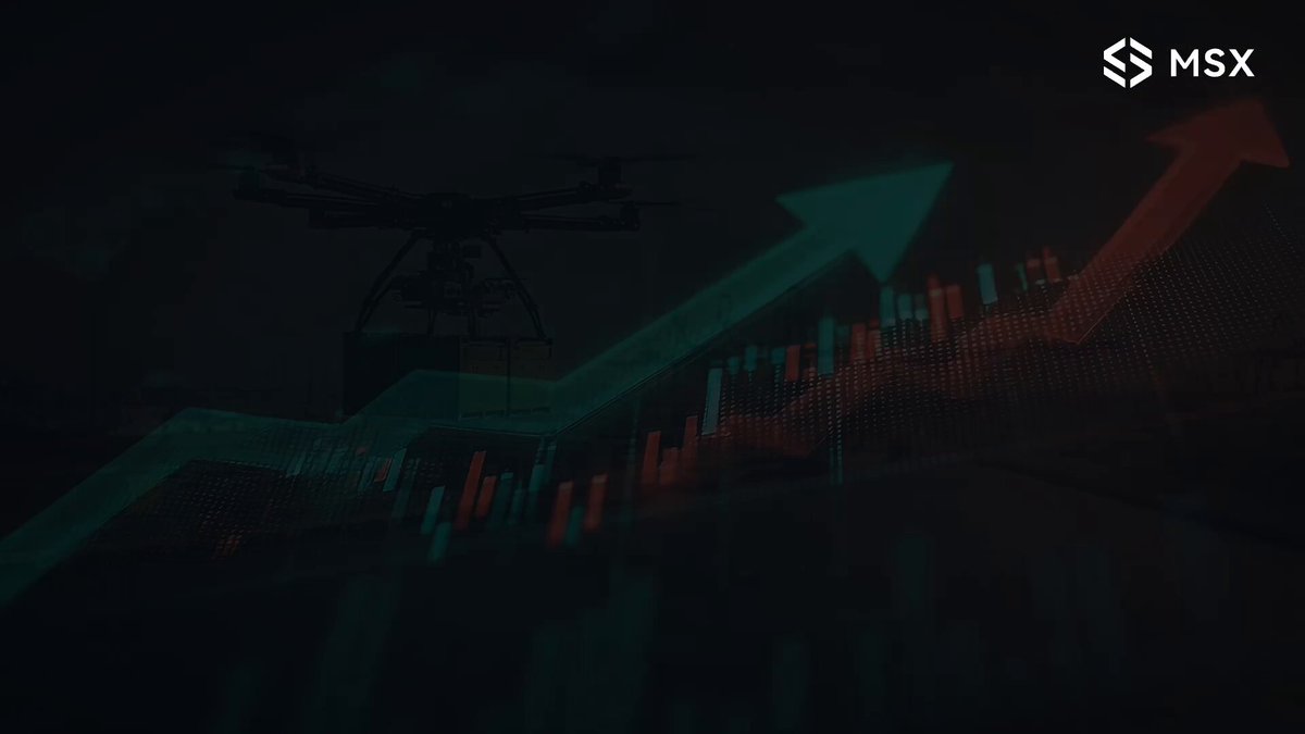 The image features a graphic design with various shapes, lines, arrows, and colors that appear to represent stock market graphs and symbols. The central element of the design is an arrow pointing upwards, surrounded by green triangles and red rectangles. At the bottom of the image, there's text that includes the phrases "MSX" and "Q1" in bold font. The background of the graphic is black, with the shapes and colors blending into one another to create a visually intriguing effect.