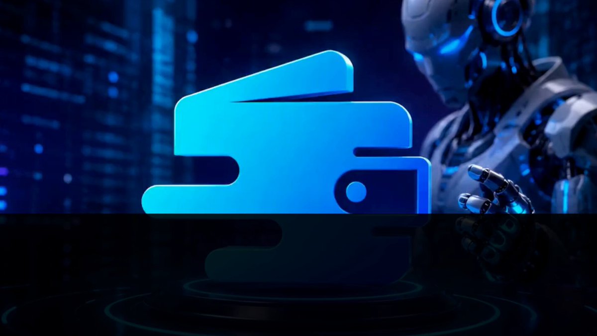 The image features a robot with blue eyes, standing next to a wallet icon that has a blue background and a white border. The wallet icon is placed above a text box that reads "Wallets are becoming access layers for Web4 participation. Thanos Wallet gives users a cleaner path to manage assets, connect with ecosystem tools, and prepare for upcoming token activity". The robot's eyes follow the wallet icon as it stands out against the blue background of the image.