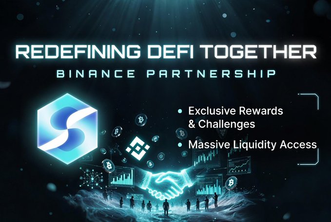 The image features an advertisement for a cryptocurrency exchange platform named "TermMax Fi" by a company called "TermMax Fi". The poster showcases two individuals shaking hands, with a large blue hexagon symbolizing their collaboration and unity against the black background. In addition to this main message, the post emphasizes that TermMax Fi is not just focused on DeFi but also aims to foster strategic partnerships in the cryptocurrency space, bringing together companies and individuals who share common goals and values. The central theme of collaboration and community is emphasized through both the visuals and the text of the poster.