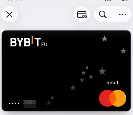 A digital image displays a black Bybit EU debit card featuring the "Bybit EU" logo, star designs, and the Mastercard logo, with interface icons for closing, search, and menu options at the top. The card relates to the accompanying post about a limited-time €25 airdrop promotion for new Bybit EU registrations, highlighting the debit card as part of the platform's existing benefits before new terms take effect at 18:00 Beijing time.