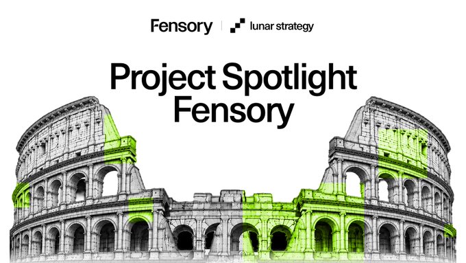 A presentation slide titled 'Project Spotlight Fensory' featuring logos for Fensory and lunar strategy above a sketch of the Colosseum with green highlights.