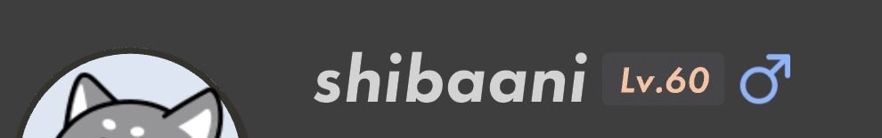 A profile banner showing the username "shibaani" at Level 60 with a male symbol icon and a cat avatar in a circle.