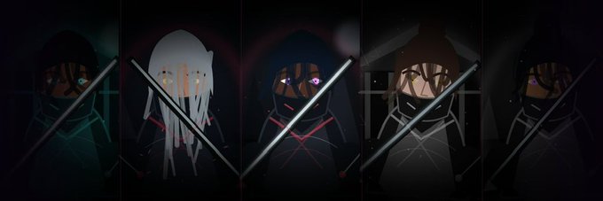 Five hooded, masked ninja-style characters with glowing eyes are shown side by side, each wielding crossed swords in a dark, moody aesthetic that matches the "Shadow Ronin" branding of the giveaway. The image serves as promotional artwork for a crypto NFT giveaway offering 5 guaranteed spots out of a 3,500 supply for Shadow Ronin ARC.