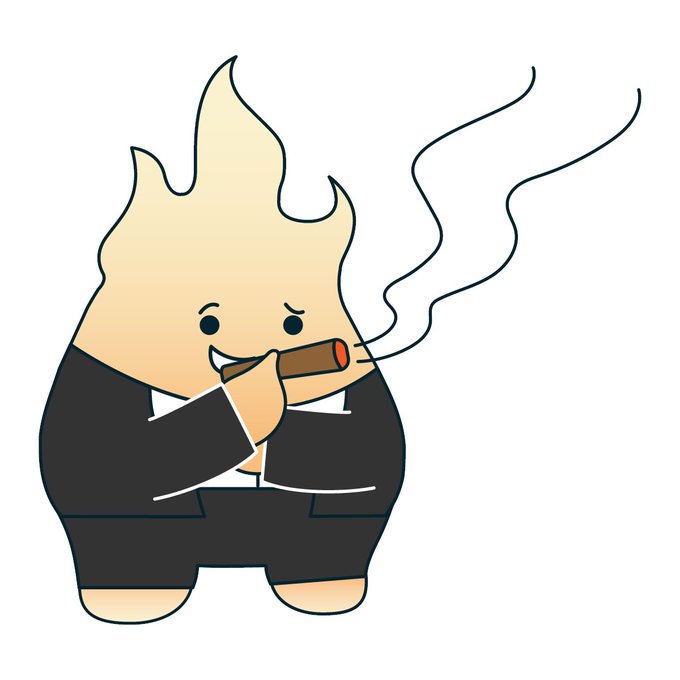 urn of fire with a black handle, emitting smoke and casting a shadow on the white background.