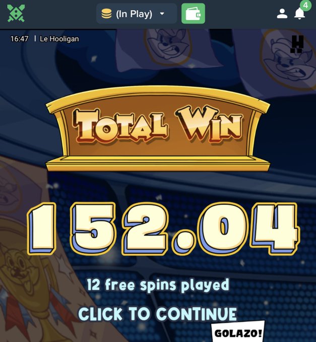 A slot game screenshot displays a "Total Win" of 152.04 after 12 free spins were played, confirming the $152.04 win mentioned in the post. The image serves as proof of the gambling win to promote the Duelbits platform and encourage others to follow and engage with the content.