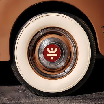 A close-up of a vintage car wheel featuring a chrome hubcap with a red center emblem displaying a stylized "JL" logo, likely representing JustLend DAO. The polished whitewall tire and shiny hubcap visually reinforce the post's message about trustworthy, classic-value DeFi rewards, contrasting with fleeting yield farm promises.