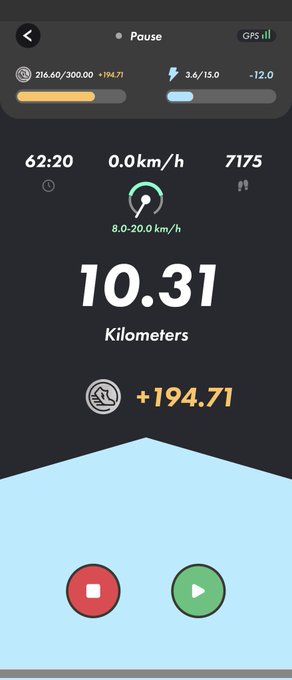 The image shows a phone screen displaying a fitness app that tracks steps taken, calories burned, and distance traveled. The app has a blue background with white text, and there are two buttons labeled "Step" and "Calories". The app also displays the current time in the top left corner of the screen.