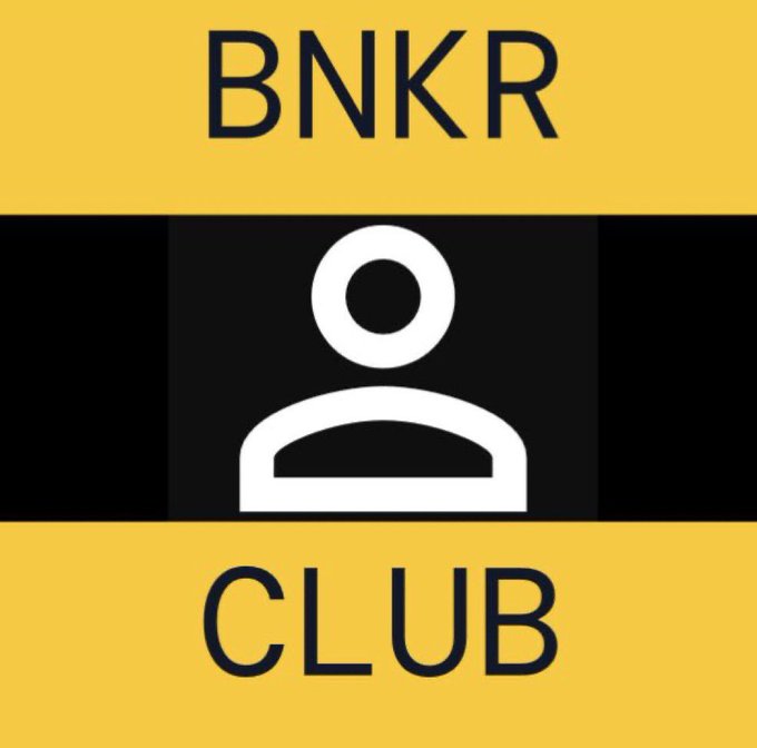 A logo featuring the text "BNKR CLUB" in bold black letters on yellow panels, with a central black band displaying a white person silhouette icon, relating to the post's request to claim $BNKR rewards through the Bankr bot.