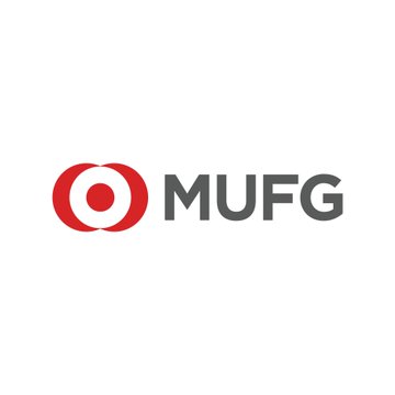 The image displays the MUFG logo, featuring a red circular emblem next to the gray "MUFG" lettering, representing Mitsubishi UFJ Financial Group as it prepares to trial blockchain-based settlement of Japanese government bonds via the Canton network.