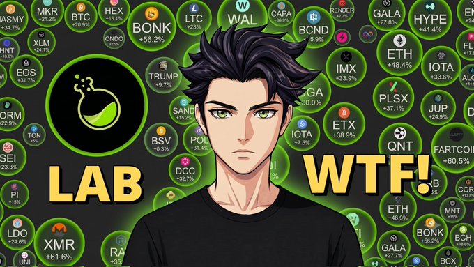 "I want you to focus on the word 'LAB'. It's in the top left corner of this image, with some text around it that says "Just Say 1 word about $LAB token My 120% still vesting and it'S claim in August 14". The key here is to understand what the image is promoting or discussing. Since we are talking about lab tokens specifically, it's crucial for us to pay close attention to these details."